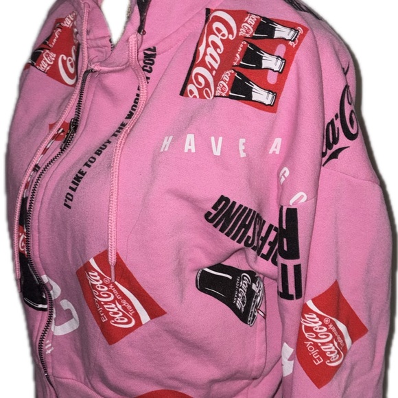 Coca-Cola Pink Graphic Hoodie Full Zip Fleece Official Merchandise Size M - Picture 4 of 16